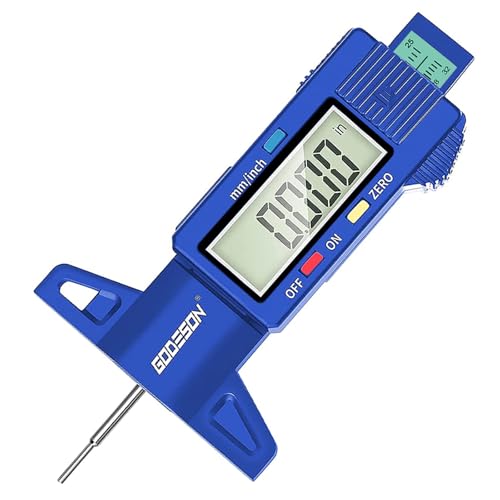 GODESON Blauer Digitaler Reifenprofiltiefenmesser, 0-25,4 mm Zoll Reifengauge Digital mit großem LCD-Display und blauem Digitaler Profiltiefenmesser für Reifen für Autos, Lastwagen, Motorräder