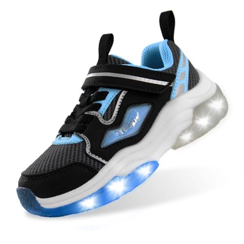 YESKIS Kids Light Up Sneakers for Boys Girls Running Tennis Shoes Lightweight Breathable Led Flashing FutuVibe Sport Athletic, Little Kid and Big Kid