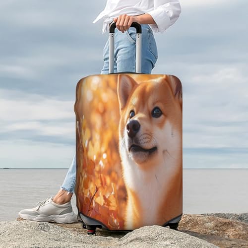 Cute Akita Inu Durable Luggage Cover Suitcase Protector Anti-Scratch Luggage Cover Fits 18-32inch Luggage, Black, Small3