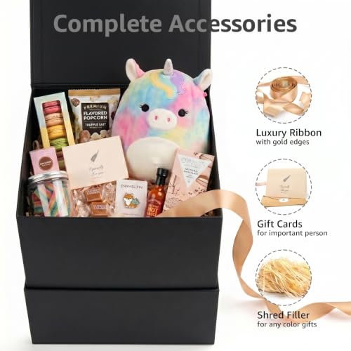 Image of LIFELUM Square Gift Box with Magnetic Lid, Card, Sticker, Ribbon, Shredded Paper Filler for Business, Wedding, Birthdays (Black, square - 8.6 inch, 1 count (Pack of 1))