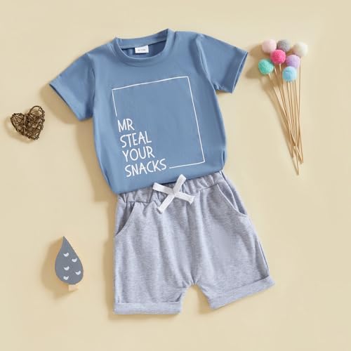 Baby Boy Summer Clothes Toddler Infant Outfit Short Sleeve Letter T Shirt Tops and Stretch Shorts Clothing Set2