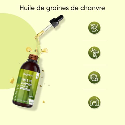 Huile de Graines de Chanvre 60ml 60000mg - Graines de Chanvre, Source d'Acides Gras Essentiels Oméga 3 6 9, Gouttes Omega 3 Vegan Hemp Seed Oil Pressée à Froid et Multi Usage – Image 7
