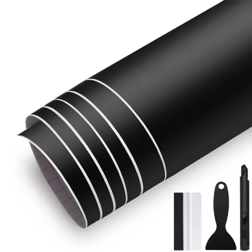 GRTHTATI 30cm x 150cm Matt Black Vinyl Wrap for Car Interior & Exterior Self Adhesive Bubble-Free Vinyl Film for Automotive, Motorcycle, Bike (Matt Black, 30cm x 150cm)