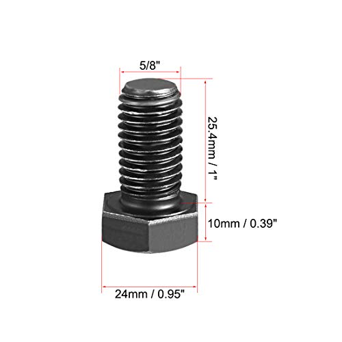 Image of uxcell 5 /8 inch-11x1 Carbon Steel Hex Head Screw Bolts Fastener Black 2pcs