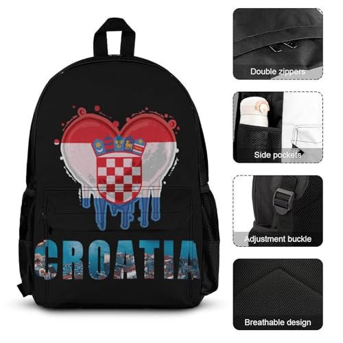 Croatia Flag Croatian Hrvatska Backpack 3 Set with Lunch Bag Insulated Shoulder Meal Tote Bags Pencil Case Box Casual Daypack3