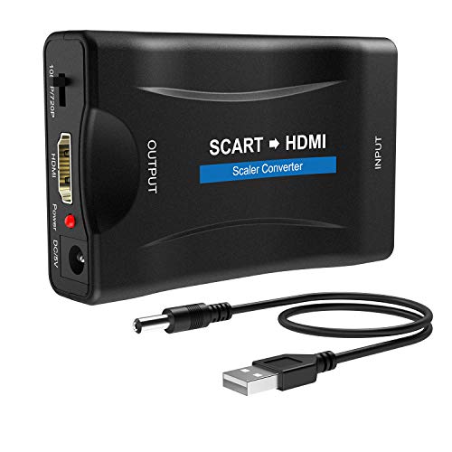SCART a HDMI Convertidor, Convierte la Entrada de euroconector analógica en Salida HDMI 720P / 1080p (60Hz), para HDTV STB VHS Xbox PS3 Sky BLU-Ray DVD Player Monitor proyector