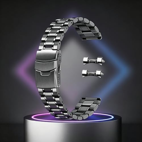 Image of Juntan 20mm 22mm Stainless Steel Watch Band Curved End Straight End for Men Women Metal Watch Bands Strap Quick Release Replacement Bracelet with Double Folding Buckle Silver