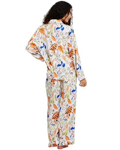 Image of YiNi LuLu Womens Silk Satin Pajamas Set Button Down 2 Piece Pjs Long Sleeve Oversized Sleepwear with Pockets