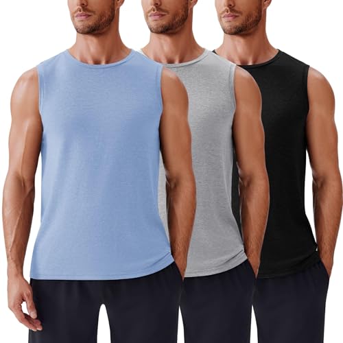 PINSPARK Men's 3 Pack Workout Tank Tops Gym Sleeveless Shirts Quick Dry Training Muscle Shirts for Men