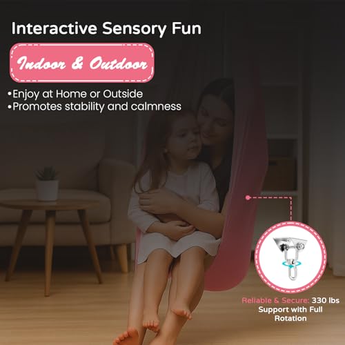 Sensory Swing for Kids & Adults, Outdoor & Indoor Swing with Double Layer Design, 360ยฐ Swivel Hanger, Supports Up to 300lbs for Relaxation & Comfort (Pink) by HAPPY OTTER - Used condition - Image 6