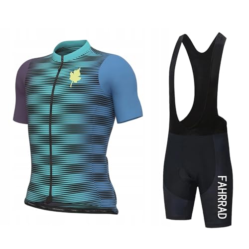 Men Cycling Jersey Set, Short Sleeve Bike Clothing and Bib Padded Cycling Shorts, Reflective Quick Dry All Day Top (Color : TYP-9, Size : M)