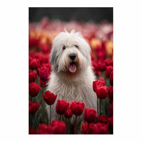 ZAMAEIU Poster Animaux Chien parmi les fleurs Modernes Motifs chien Tableaux Muraux, Déco Poster pour le salon, la chambre, Couloir de bureau...