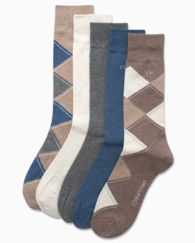 Calvin Klein Men's Dress Socks - 5 Pack Plain and Printed Crew Calf Compression Socks (7-12)4