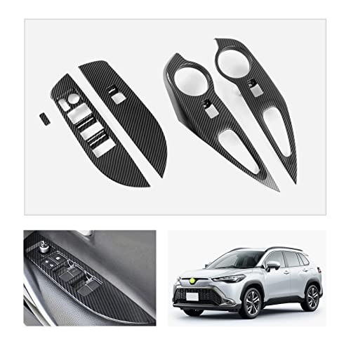 HUAHAO 2021新型 トヨタ カローラクロス アクセサリー 内装 ドアスイッチカバー ドアスイッチパネル カバー ガーニッシュ 専用パーツ カーボン調 ABS素材 4PCS カスタムパーツ