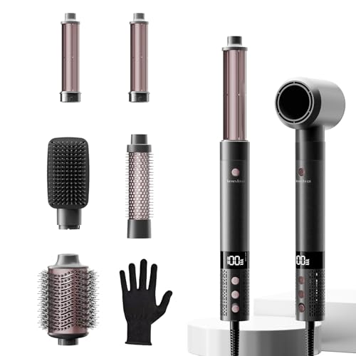 Hairstyler 6 In 1 Airstyler Haarstyler mit Rundbürstenföhn, Airflow Lockenstab Automatisch, Volumen Föhnbürste, Haartroc...