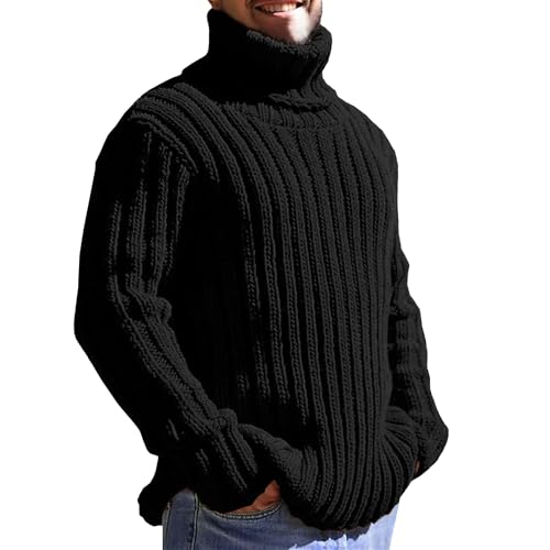 JEShifangjiusu Mens Turtleneck Thick Wool Cable Knitted Sweater Fall Slim Fit Long Sleeve Pullover Winter Warm Sweater