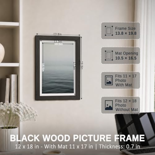 Image of VCK 12x18 Picture Frame 5 Pack, Black Exclusive Wood, Real Glass, for Photo