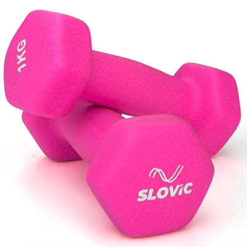 Slovic Dumbbell Set [1 Kg Each] | Neoprene Dumbbell Set for Home Gym | Gym Dumbbell Set for Home Workout | Gym Equipment for Home Workout | Anti-Skid Iron Dumbbell | Dumbbells for Women [Pink]