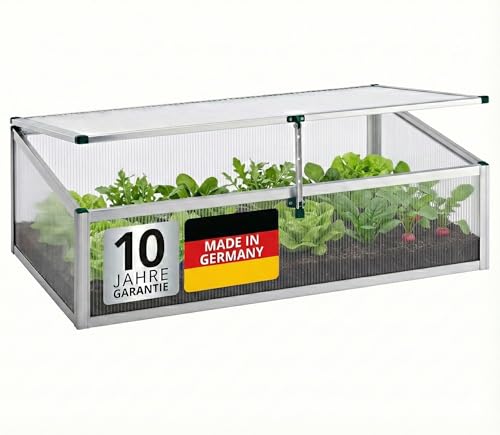 Beckmann Frühbeet Typ Allgäu Modell FSH [10 Jahre Garantie] Hagelfeste 6mm Polycarbonatplatten I Made in Germany I UV-Schutz I Premium Aluminium Mini Gewächshaus I 98x58cm