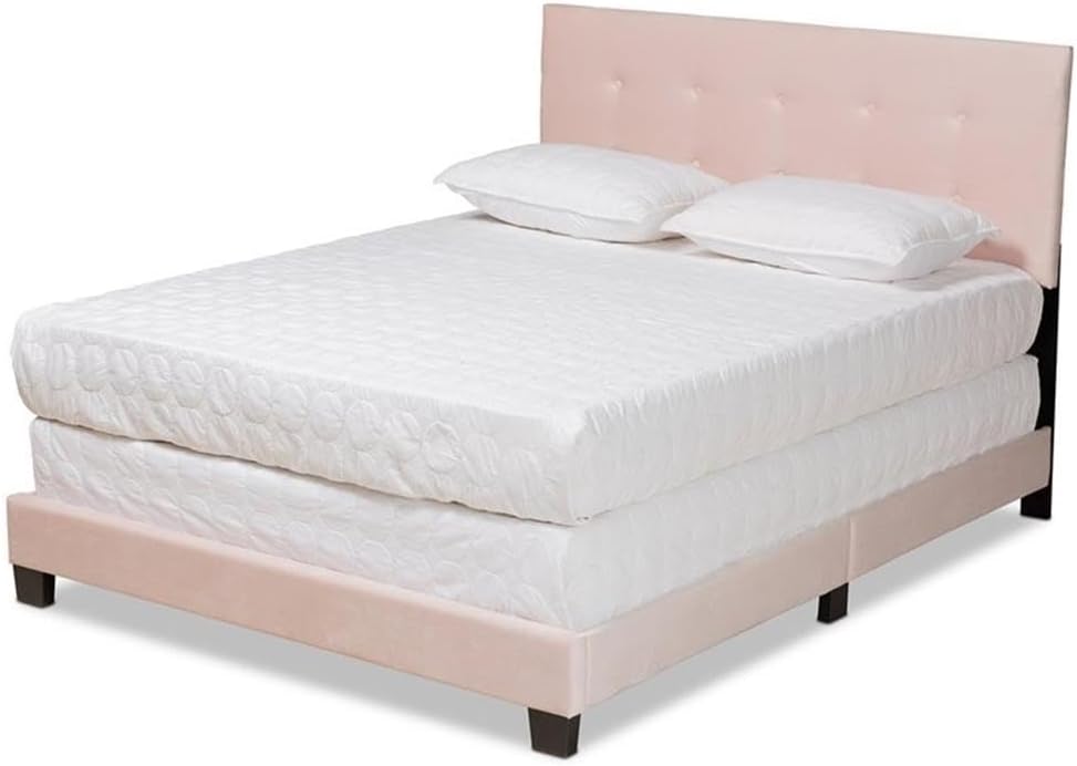 Baxton Studio Caprice Modern and Contemporary Glam Light Pink Velvet Fabric Upholstered Queen Size Panel Bed