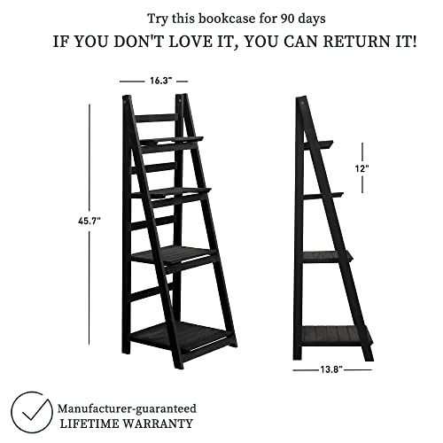 Ecomex Ladder Shelf Bookcase,4-Tier Leaning Ladder Bookshelf,Industrial Bathroom Shelf, Multifunction Standing Organizer Shelf For Living Room,Home Office And Kitchen(Black) #TOP2