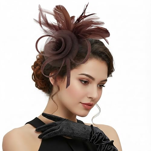 Image of DRESHOW Fascinators Hats for Women Tea Party Fascinator Hats Vintage 50s Headwear Cocktail Wedding Church Derby Hat
