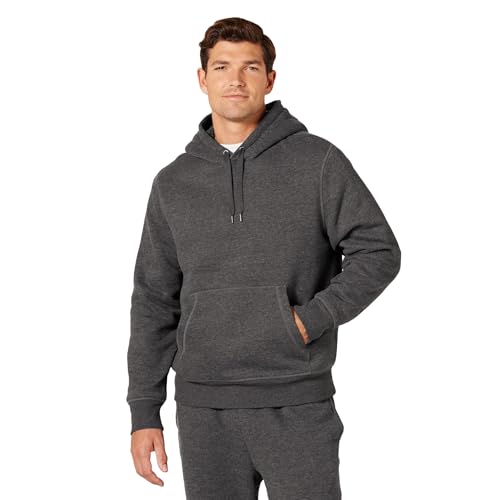 Amazon Essentials Men's Hoodies, Sherpa-Lined Pullover, Charcoal Heather, Large