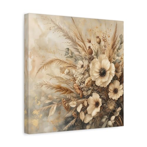 Tableau vintage bouquet fleurs bohème art mural carré en toile canvas