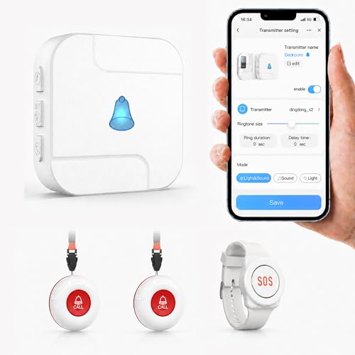 SanJie Caregiver Call Button for Elderly at Home, App Alerts, 2.4GHz WiFi