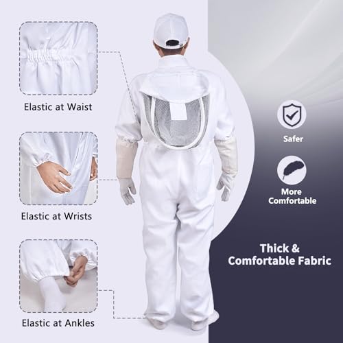 KAGZ Professional Bee Suit with Sting Proof Cap and Gloves for Men Women, Beekeeping Beekeeper Suit Bee Costume with Ventilated Hood XL - Image 5
