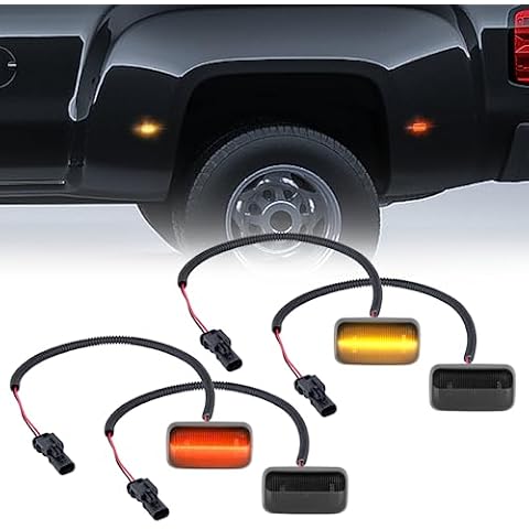 Gempro LED Dually Fender Side Marker Lights for 2015-2023 Chevy Silverado GMC Sierra 2500 3500 Amber Red Dual Rear Wheel Bed Marker Lamps, Smoked Len 4PCS Cover