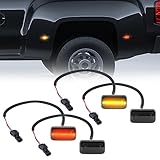 Gempro LED Dually Fender Side Marker Lights for 2015-2023 Chevy Silverado GMC Sierra 2500 3500 Amber Red Dual Rear Wheel Bed Marker Lamps, Smoked Len 4PCS
