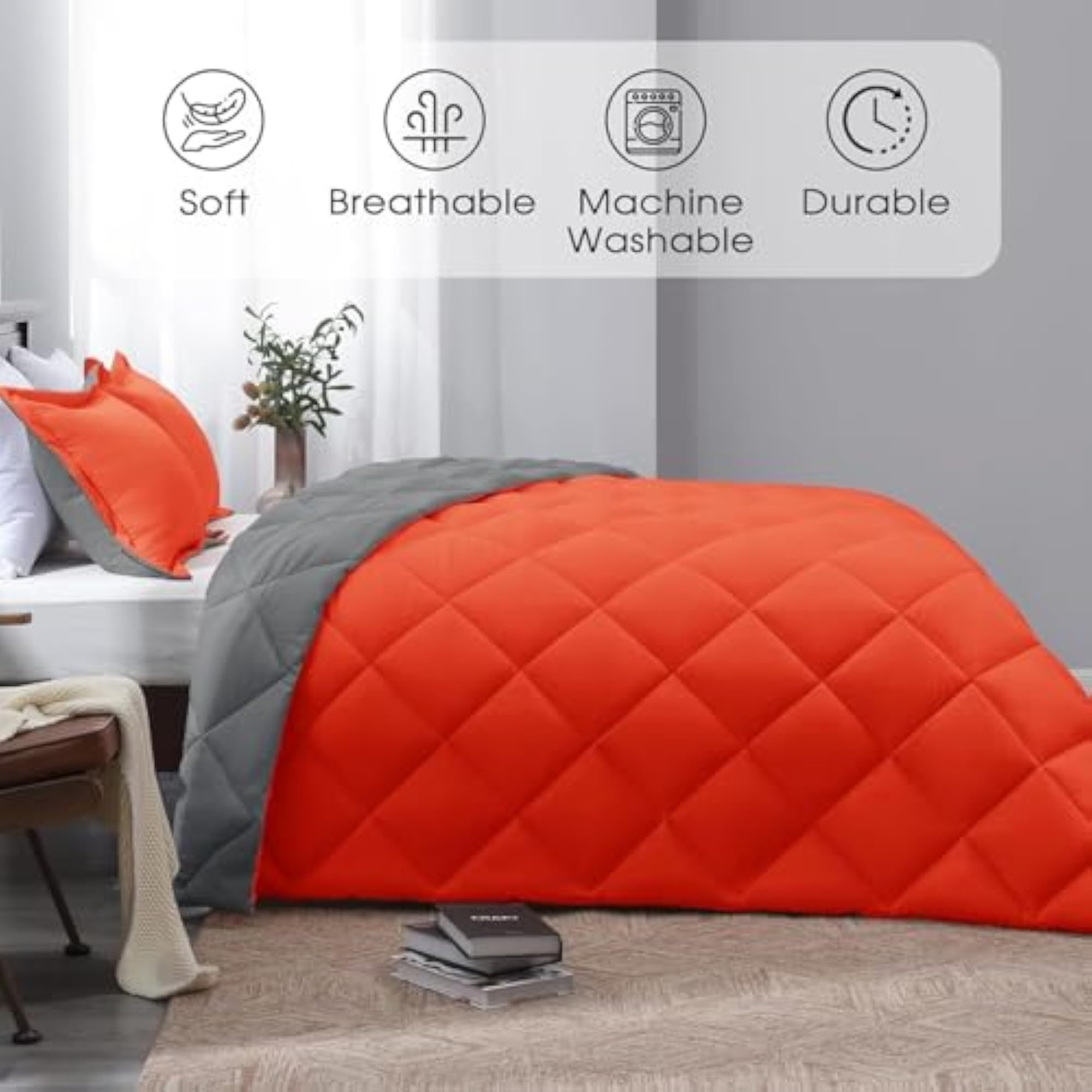 3PC Reversible Comforter, 100% Brushed Microfiber Quilt