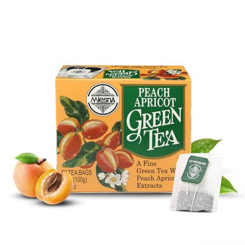 Image of Mlesna Peach Apricot Green Tea 100g | 50 Foil-Wrapped Tea Bags | Pure Ceylon Green Tea | Rich in Antioxidant | Imported from Sri Lanka