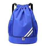 Mochila Corda | Saco de esportes resistente à água,Saco de ginástica com compartimento para sapatos e bolsos laterais de malha para basquete, roupas esportivas, equipamentos de natação Sritob Azul