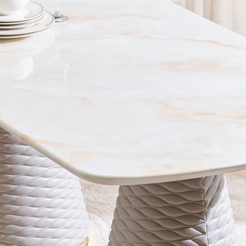 Image of Home Centre | Vegas Faux Marble Top 6-Seater Dining Table | Dining Set for Home | Engineered Wood | White | 1 Year Warranty