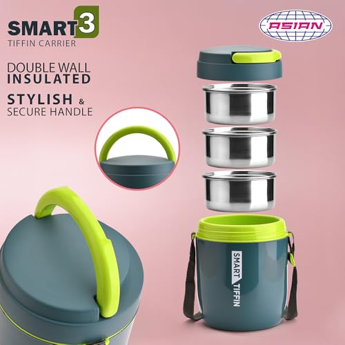Image of Asian Plastowares - Tiffin Carrier 3 Insulated Lunch Box | Leak-Proof, Airtight | Lunch Box for Kids & Adults | Durable & Spill-Free School, Office, and College Tiffin | Blue