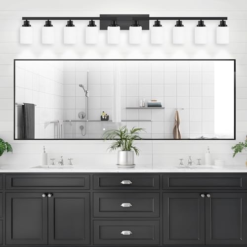 Image of 10 Light Bathroom Vanity Lights Over Mirror 65.4 inch Black