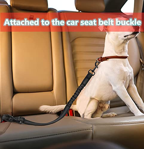 Dog Car Seat Belt With Foldable Dog Bowl, Latch Car Attachment Dog Car Seatbelt，Dog Seat Belt Car Buckle，Elastic Nylon Bungee Buffer Reflective Dog Car Seatbelt (Black+Black) #TOP1