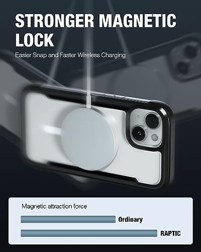 Image of RAPTIC Shield Magnetic for iPhone 15 Case, Compatible with MagSafe, Shockproof Protective Clear Case, Military Grade 10ft Drop Tested, Durable Aluminum Frame, 6.1 inch, Black