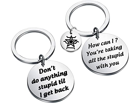Lustiger America Buckky Freundschafts-Schlüsselanhänger mit Aufschrift "Don't do anything Stupid til I get Back", inspirierendes Geschenk für BFF, 3.0, Alle, Strass Cover