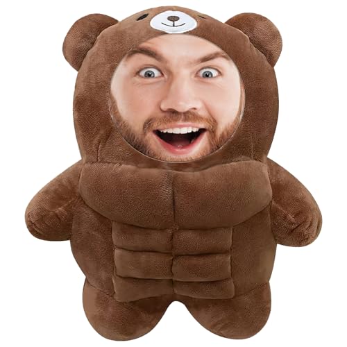 Ruilidesg Customized Muscle Bear Pillow with Facial Photo - Personalized Funny Pillow Gift for Valentine's Day, Birthdays (11.8-19.6 Inches)