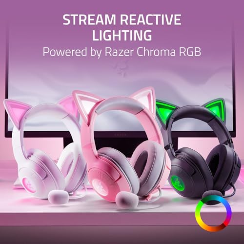 Image of Razer Kraken Kitty V2 USB Wired Headset: Chroma RGB Kitty Ears - Stream Reactive Lighting - HyperClear Cardioid Mic - 40 mm Drivers - 7.1 Surround Sound - Comfortable Ear Cushions - Black