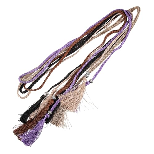 FRCOLOR 5pcs Woven Waist Belts with Tassel Decoration for Women Skirt and Dress Waist Rope Belts Multi Color Including Light Purple Apricot Black and Dark Khaki