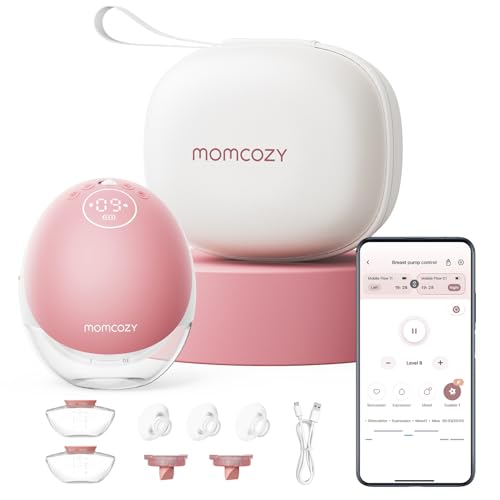 Momcozy Wearable Breast Pump, Hands Free Upgraded Mobile Flow | M9, App Discreet Control with Personalized Multi-Modes & 15 Levels, Wearable Breast Pump 24mm, 1 Pack Cozy Red