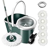 MASTERTOP Spin Mop and Bucket with Wringer Set, Mop Bucket Cleaning System with Foot Pedal, 360°Rota