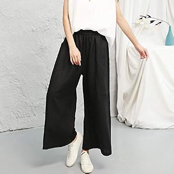 KTKZSS Pantalones Cortos hasta el Tobillo Pantalones de Pierna Ancha y  elástica Suelta Pantalones Anchos de Color sólido Ropa de Verano Pantalones  de Mujer Un tamaño Negro : Amazon.es: Ropa