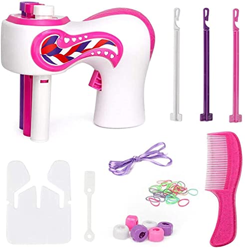 Machine à tresser les cheveux électrique pour fille - Tresseur automatique de cheveux - Machine à tresser les cheveux - Machine à tresser automatique - Pour femme - Outils de coiffure - Rose et blanc