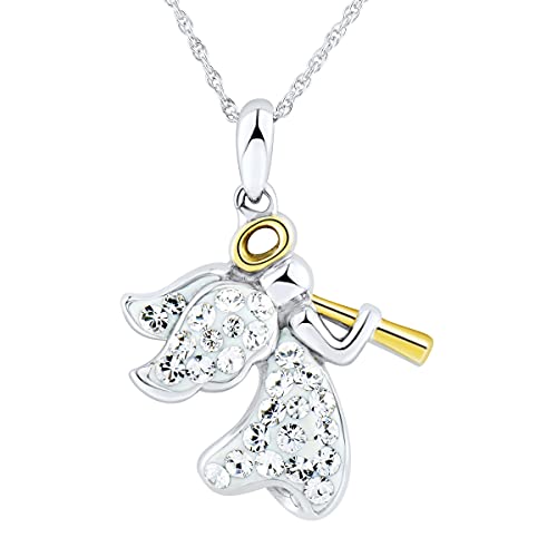 Angel Pendant Necklace with Crystals in 14K Gold-Plated Sterling Silver