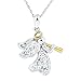Sterling Silver with Yellow Gold Plating Clear Crystal Angel Pendant Necklace, 18"